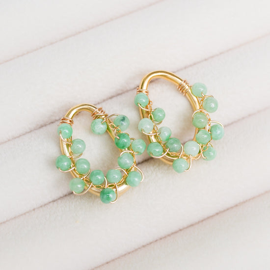 Organic Oval Earrings with Green Jade Vine