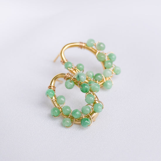 Organic Oval Earrings with Green Jade Vine