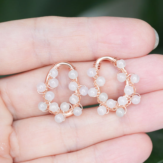 Organic Oval Earrings with White Jade Vine