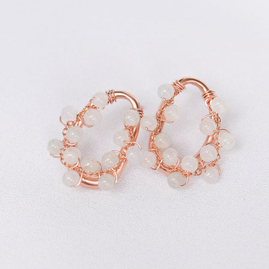 Organic Oval Earrings with White Jade Vine