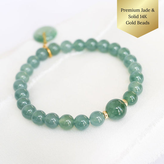 Glacial Teal Jade Bracelet P2 - 14K Gold