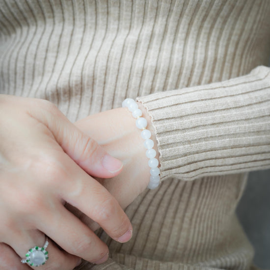 Translucent Snow Jade Bracelet P3 - 14K Gold
