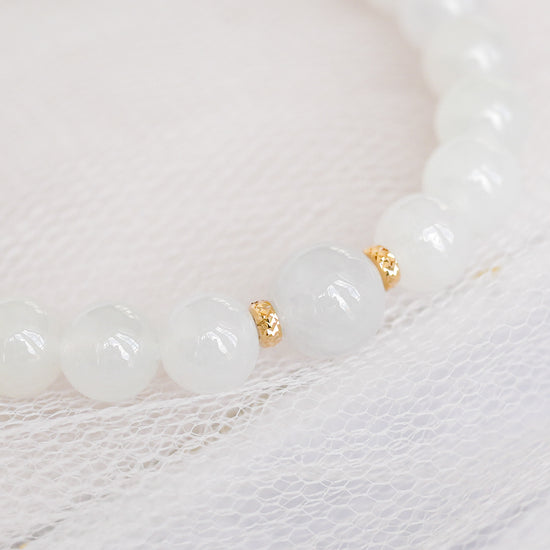 Translucent Snow Jade Bracelet P3 - 14K Gold