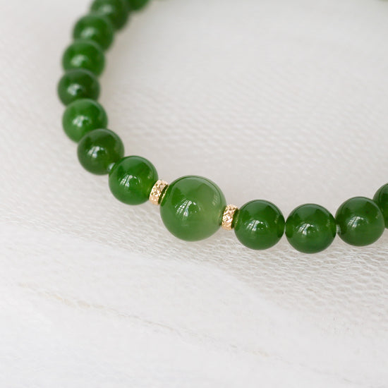 Vivid Green Jade Bracelet P4 - 14K Gold