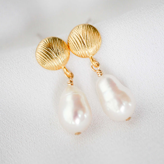 Button Ear Studs with Petite Baroque Pearls