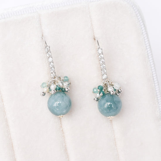 Peacock Blue Jade Cluster Earrings