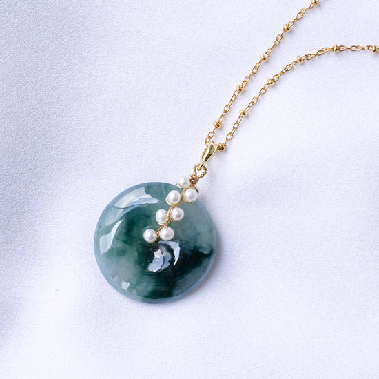 Peacock Blue Jade with Pearl Vine Necklace - N905G