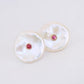 Keshi Pearl Oyster Ear Studs with Tourmaline - 18K Gold