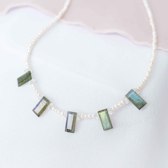 Pearl with Labradorite Baguette Choker