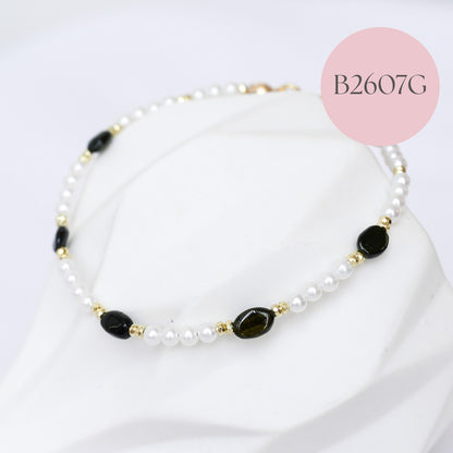 Pearl and Tourmaline Pebble Bracelet