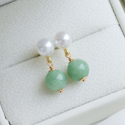 Edison Pearl and Green Jade Earrings