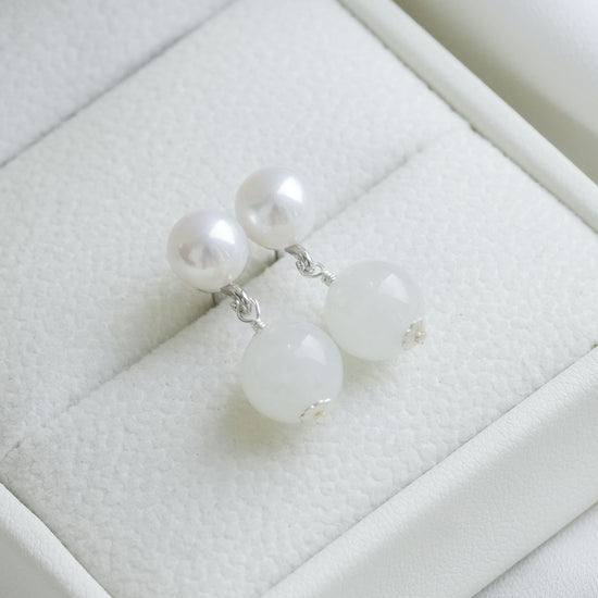 Edison Pearl and White Jade Earrings