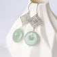 Peranakan Tile Hook Earrings with Sage Green Jade