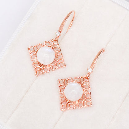Peranakan Tile Moonstone Hook Earrings