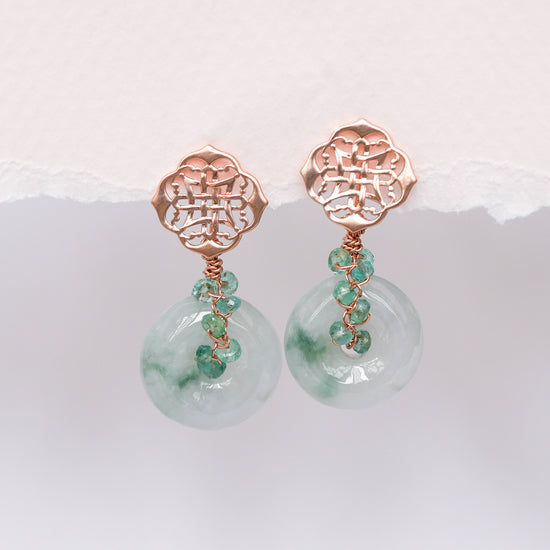 Jade with Emerald Vine Peranakan Ear Studs