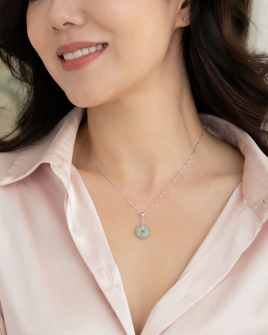 Petite Unique Jade Donut Necklace - Sterling Silver