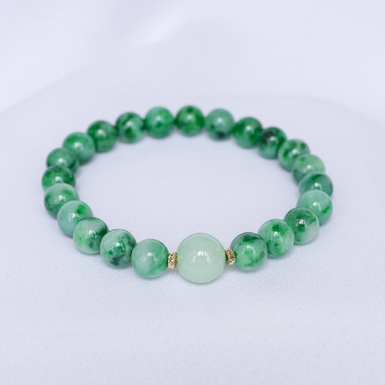 Vivid Green Jade Bracelet P1 - 14K Gold