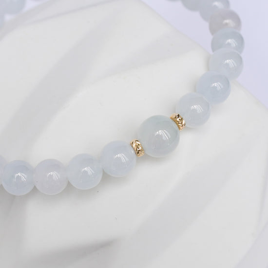 Translucent Snow Jade Bracelet B2696 - 14K Gold