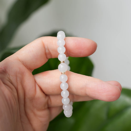 Translucent Snow Jade Bracelet B2696 - 14K Gold