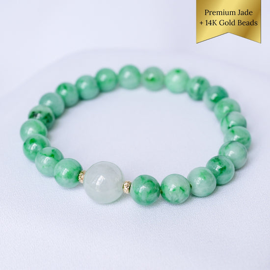 Vivid Green Jade Bracelet P3 - 14K Gold