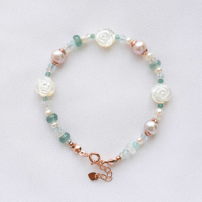 Rose Mother-of-Pearl and Teal Jade Bracelet