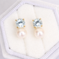Round Aquamarine and Pearl Duet Earrings in 14K