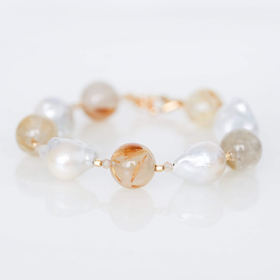 Baroque Pearl and Golden Rutilated Quartz Bracelet SB21