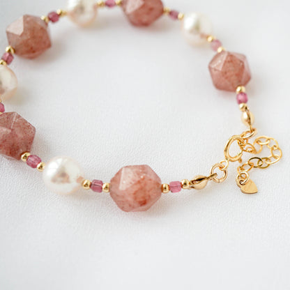 Pearl and Strawberry Quartz Bracelet SB7