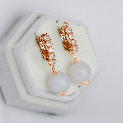 Screw-Back CZ Lavender Jade Earrings
