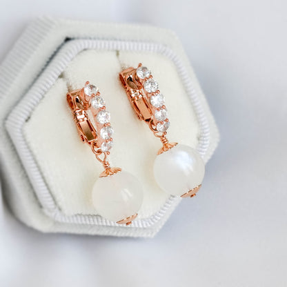 Screw-Back CZ Moonstone Earrings