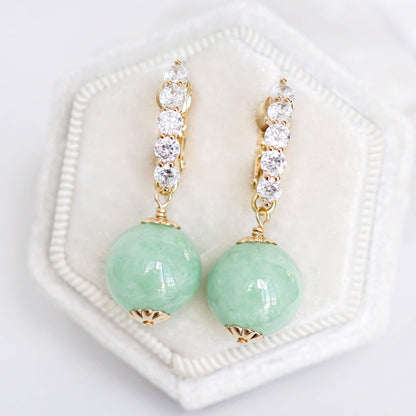 Screw-Back CZ Green Jade Earrings