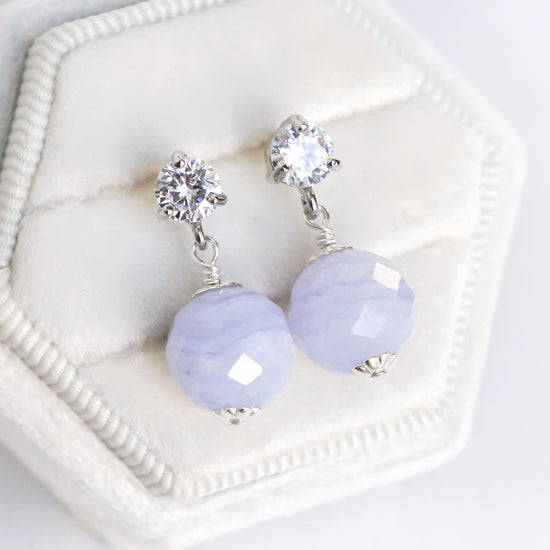 Solitaire Ear Studs with Blue Lace Agate