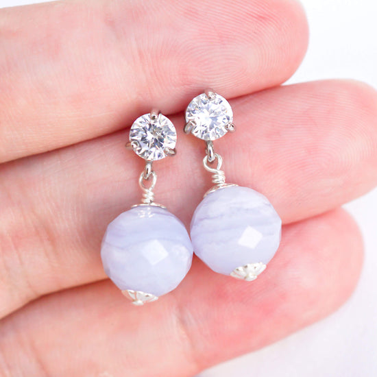 Solitaire Ear Studs with Blue Lace Agate