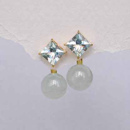Square Aquamarine with Detachable Light Jade Dangle