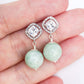 Square CZ Halo Ear Studs with Green Jade