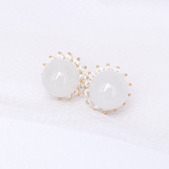 Whitish Jade Starburst Ear Studs