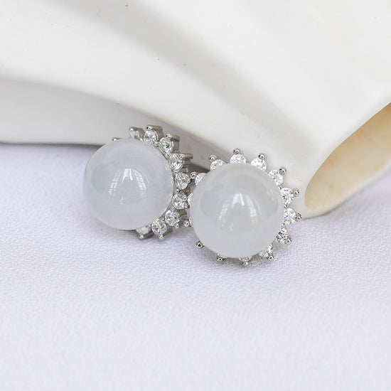 Whitish Jade Starburst Ear Studs