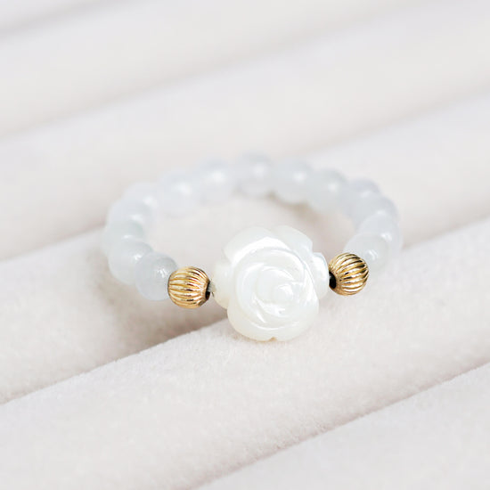 White Jade Bead with Rose MOP Ring