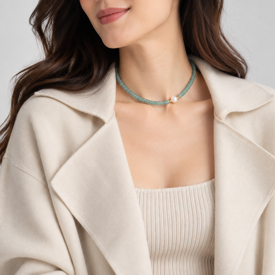 Teal Jade with Pearl Accent Choker Necklace