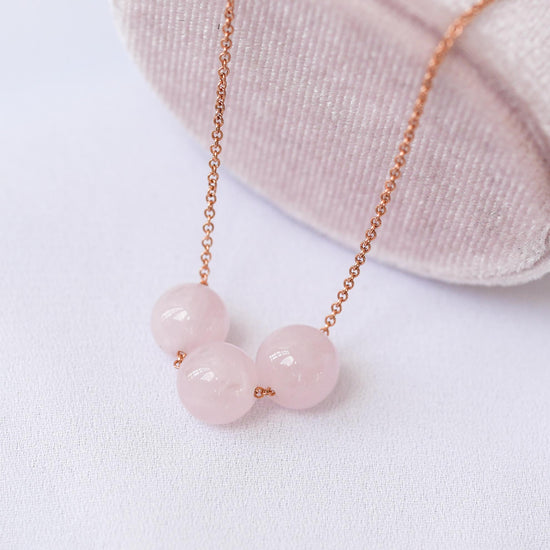 Sliding Triple Rose Quartz Necklace