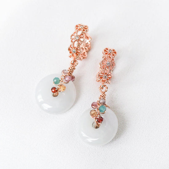 Intricate Ear Hoops and Jade with Colourful Gem Vine 1