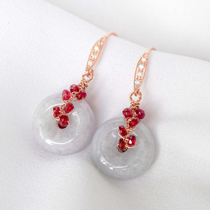 Vivid Lavender Jade with Ruby Vine Earrings - Curved CZ Hook