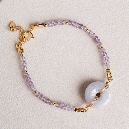 Lavender Jade Donut with Amethyst Chain Bracelet