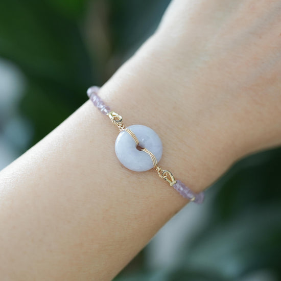 Lavender Jade Donut with Amethyst Chain Bracelet