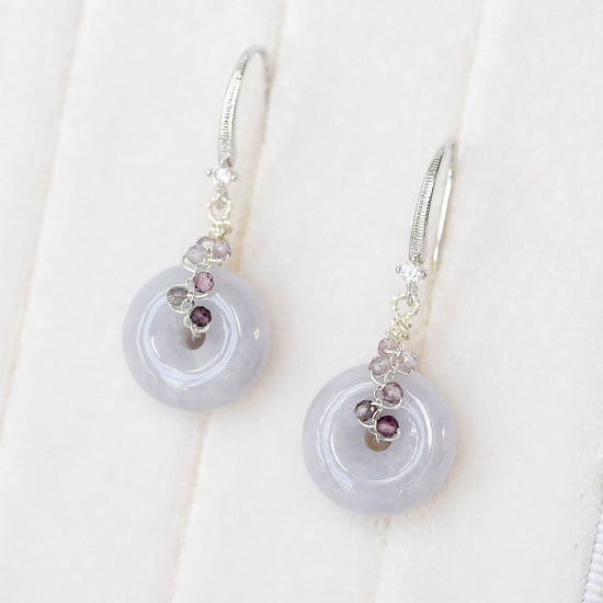 Vivid Lavender Jade with Spinel Vine Earrings - Dapped Single CZ Hook