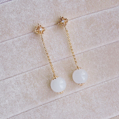 Intricate Stud and Dangling Snow Jade Earrings