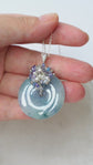 Peacock Blue Jade Donut with Gem Cluster Necklace N101S