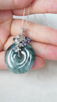 Peacock Blue Jade Donut with Gem Cluster Necklace N102S
