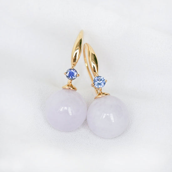 Elegant Lavender Jade Hook Earrings in 18K Yellow Gold - 1221JE