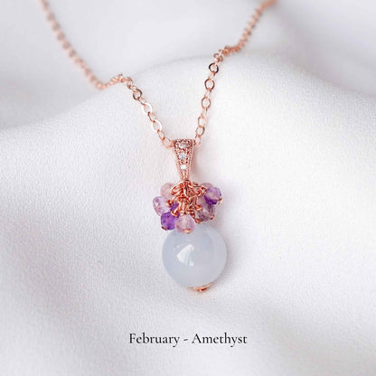 Lavender Jade Bead Birthstone Necklace - Rose Gold Filled